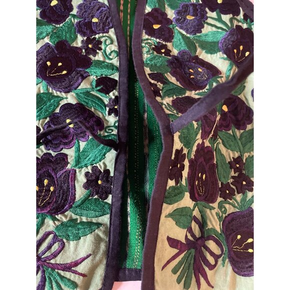 Handmade El Huarache Imports Hand Woven Embroidered Floral Tie Front Vest Large - Picture 5 of 8
